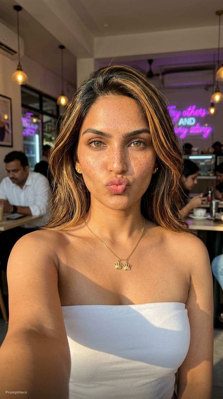 AI generated: { "image_analysis": { "type": "Realistic Selfie / Portrait", "vibe": "Candid, Sunkissed, Golden Hour...