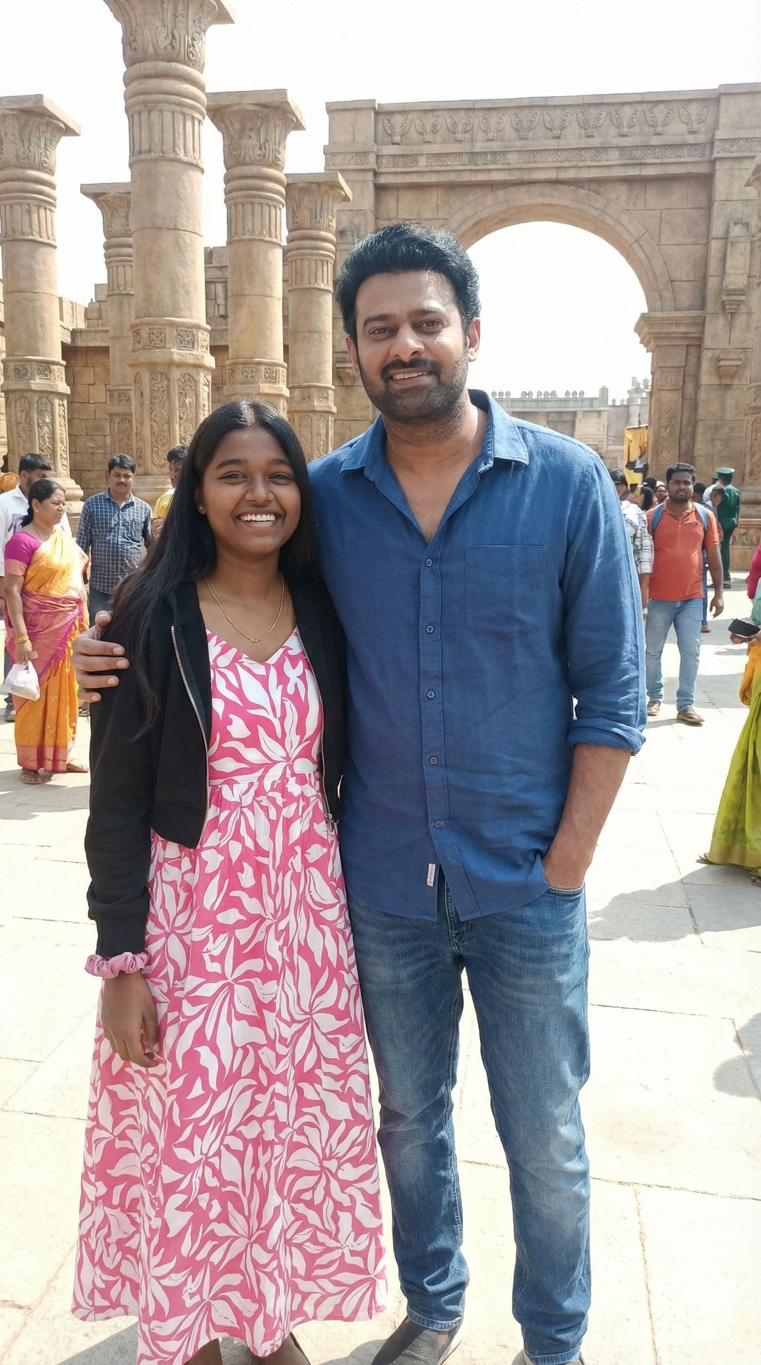 AI generated: Create an image using prompt hero with my favorite hero prabhas at ramoji film City of Hyderabad 