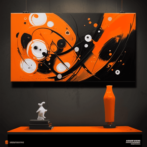 AI generated: the painting is colored in orange, black and yellow, in the style of complex compositions, dark whit...