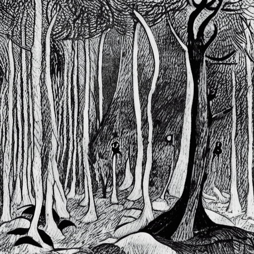 AI generated: mysterious forest : : Tove jansson illustrations style