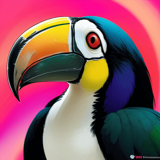 AI generated: Freeze the vibrant and exotic face of a toucan, focusing on the colorful beak and the curiosity in i...