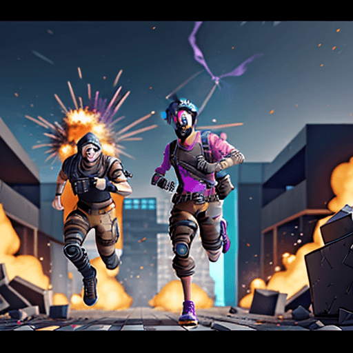 AI generated: fortnite markiplier running from explosion and archit prakash guiding him to safety victory royale,8...