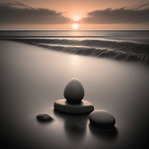 AI generated: award winning photography of balanced stones in water, minimalism, long time exposure, desaturated, ...