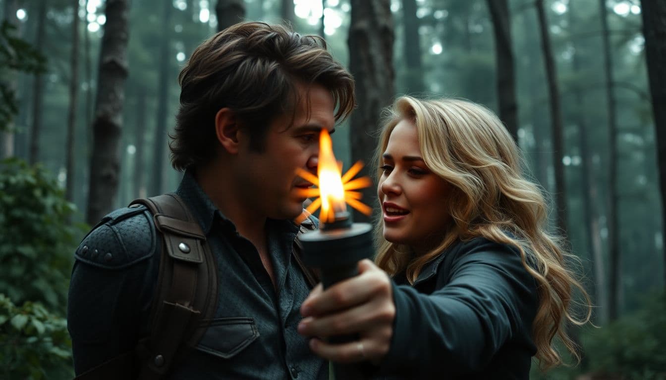 AI generated: adele and tom cruise fight together in forest. strong