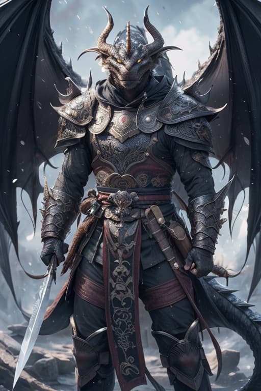 AI generated: "(masterpiece), best quality, expressive eyes, perfect face, dragon warrior, holding a sharp blade, ...