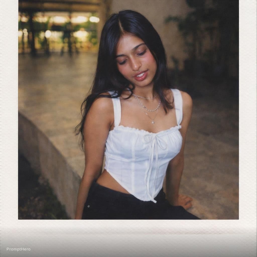 AI generated: polaroid photograph of an Asian model, sitting on the edge --chaos 75 --ar 1:2 --raw --profile we14m...