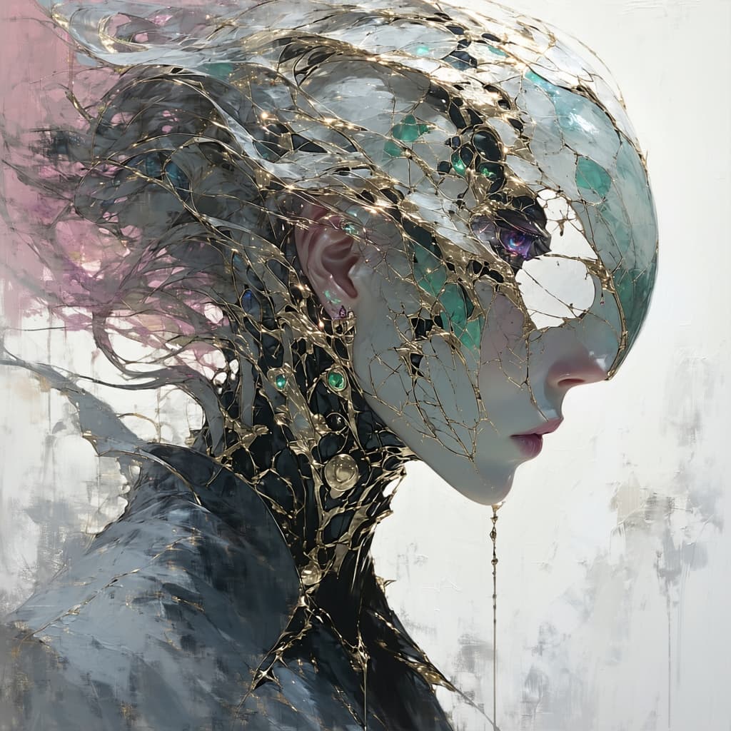 AI generated: Style baroque, onirique Illustration fantastique grunge hyperdétaillée mettant en vedette une androï...