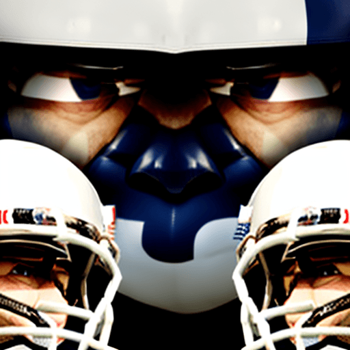 AI generated: panoramic image of American football players, wearing white helmets, looking straight into the camer...
