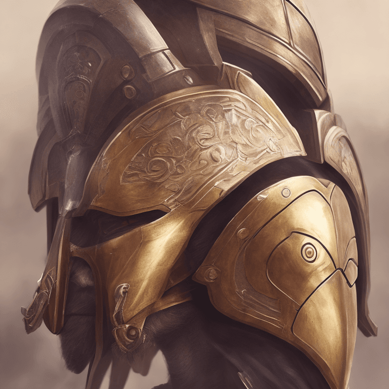 AI generated: Hero with a spartan helmet,   asymmetrical spartan armor, highly detailed, , intricate legendary arm...