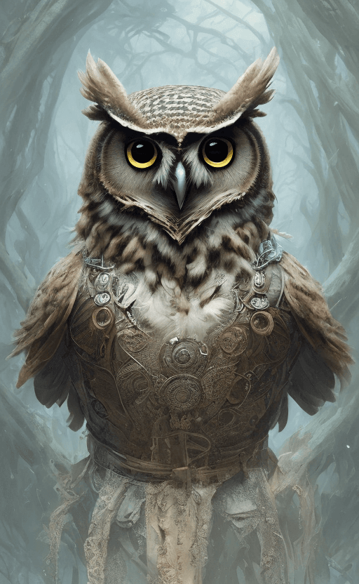 AI generated: An owl man dressed in a 19th century costume, smiled, symmetrical facial features, front game card, ...