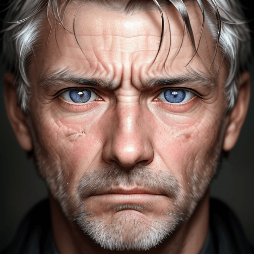 AI generated: 
“Portrait photography, a highly detailed close-up of a man who looks hesitantly to the right, his e...