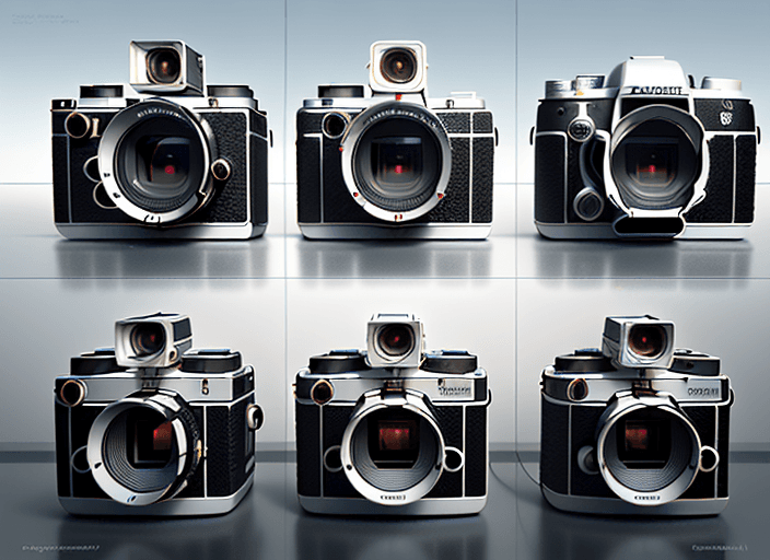AI generated: Four different cameras arranged in a grid, each same size with 3 cameras, designed by Luigi colani, ...