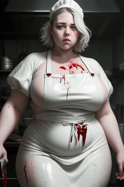 AI generated: RAW photo, low key, cinematic composition, fat  ugly female butcher, woman, rim light, blood everywh...