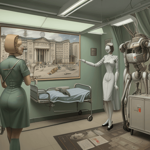AI generated: an old postcard showing a london hospital, in the style of surreal robotics, figurative precision, m...