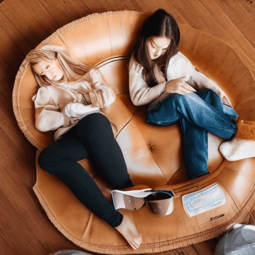 AI generated: 2girls in a cozy futuristic oval leather cabin