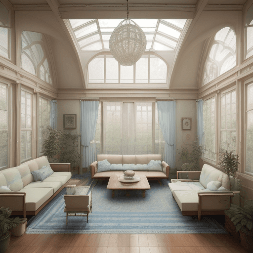 AI generated: High resolution photography interior design, dreamy sunken living room conversation pit, wooden floo...