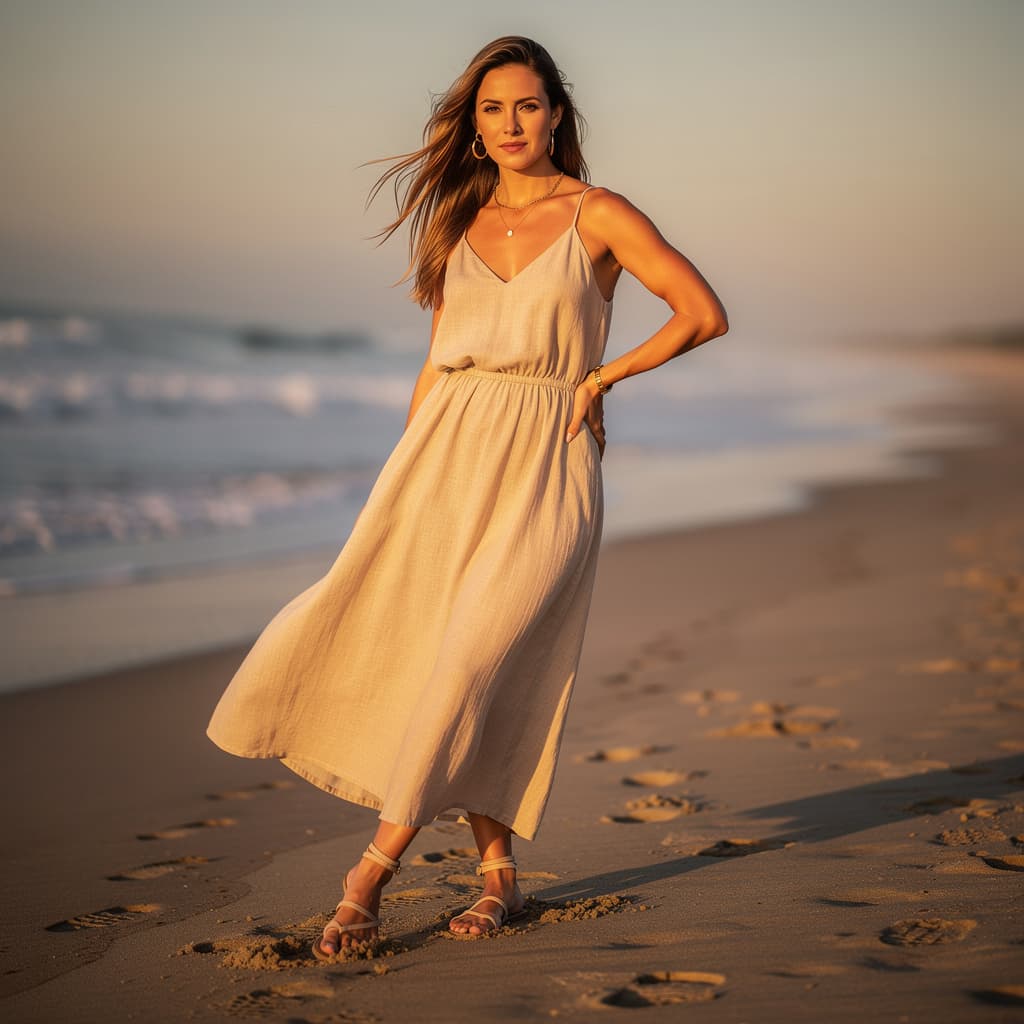 AI generated: preaty woman on beach in red bikini