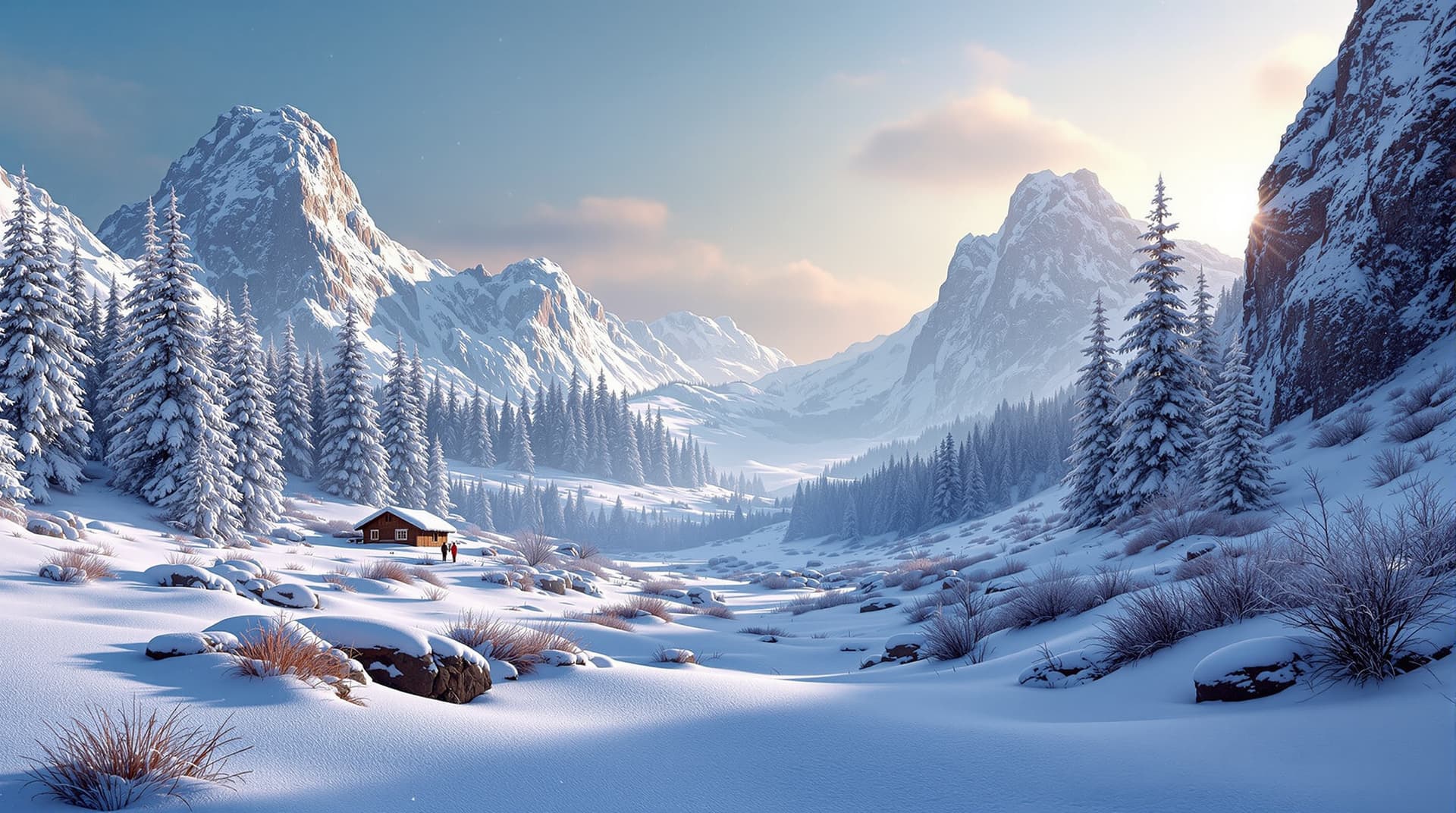AI generated: winter landscape on a forieng planet