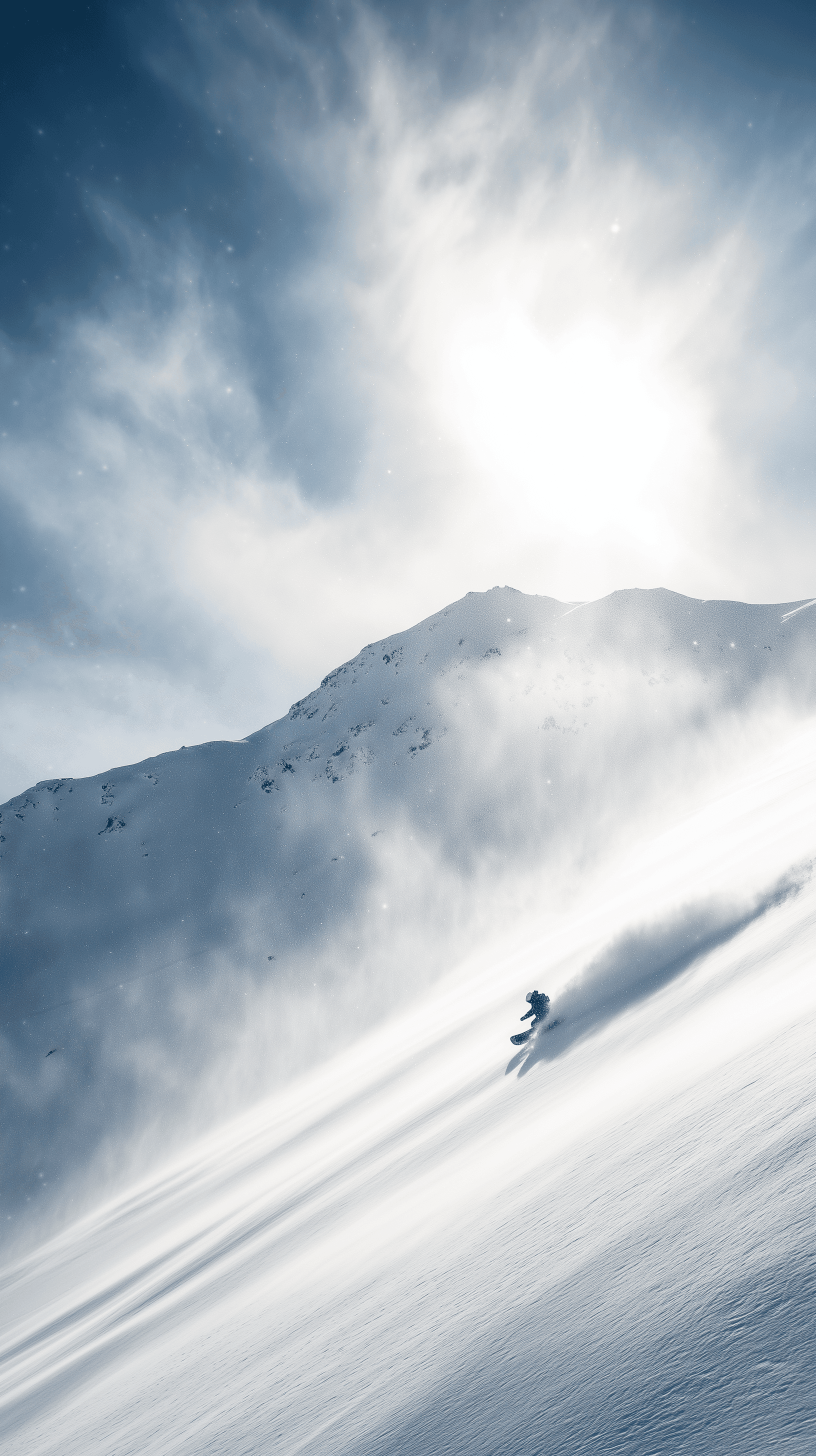 AI generated: photography, dynamic composition, long range, snowboarder, in the snowboard park, Used camera is Can...