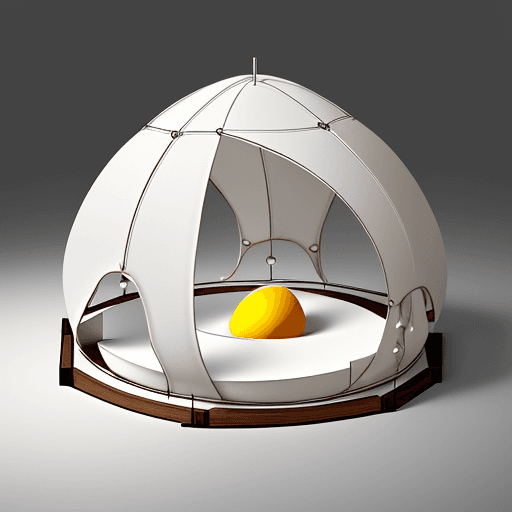 AI generated: an egg-shaped structure, it uses a kind of frame creating a circle at the base and a smaller one at ...