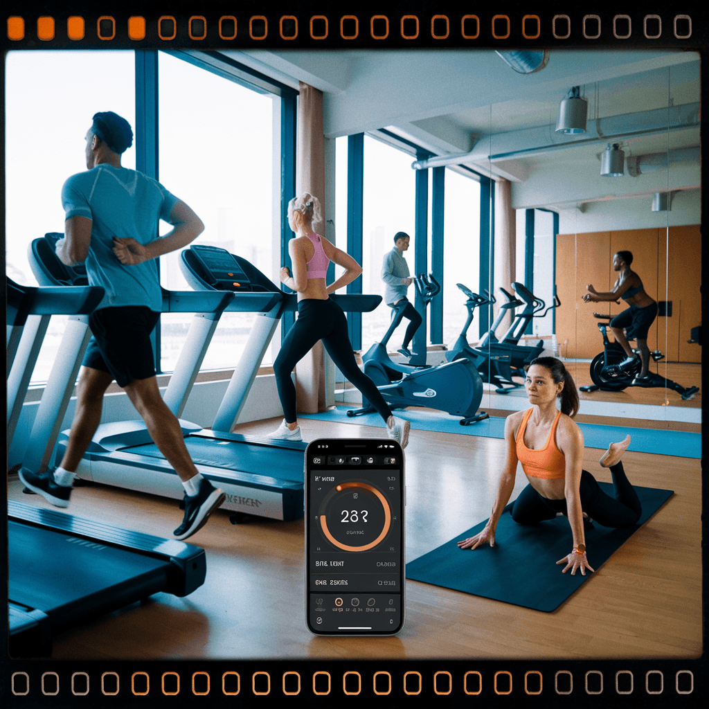 AI generated: A vibrant image of a diverse group of people exercising—running, lifting weights, and doing yoga—wit...