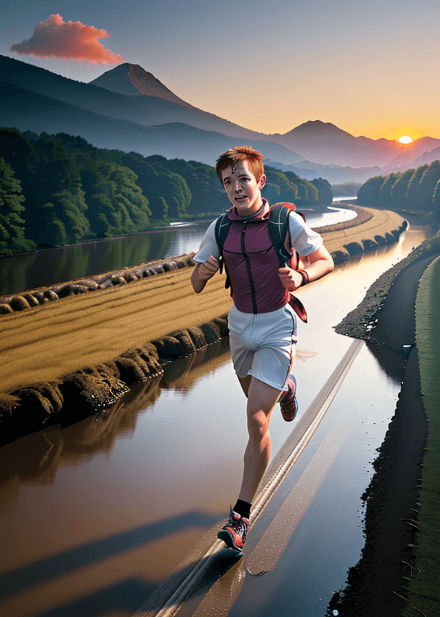 AI generated: hyper realistic, anime, anthropomorphic male dog, running, speed, fast, backpack, travel, trip, rush...