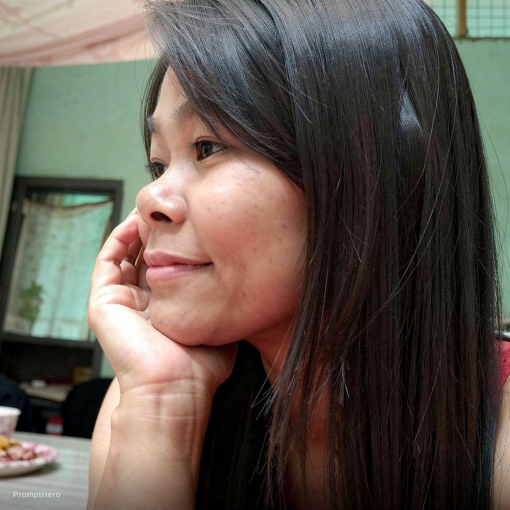 AI generated: woman, side view, slight smile, shot on a Canon A7 III --no freckles --chaos 75 --ar 1:2 --raw --pro...
