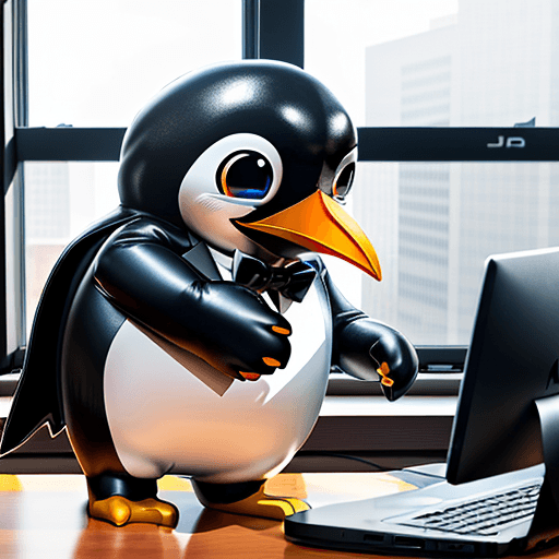 AI generated: tux, the linux mascot, eating a windows logo