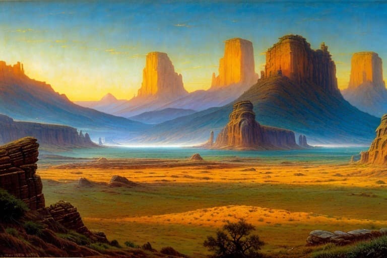 AI generated: long shot scenic professional of masterpiece beautiful pre-historic landscape style of Bob Eggleton,...