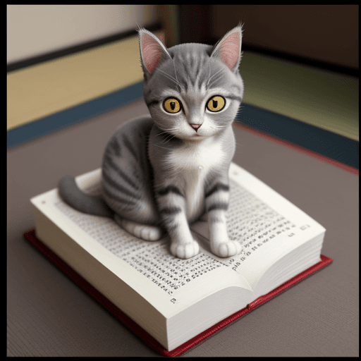 AI generated: a Cat
,3k ,gray  ,
Japanese manga style,  
cute little cat, sitting on a book
