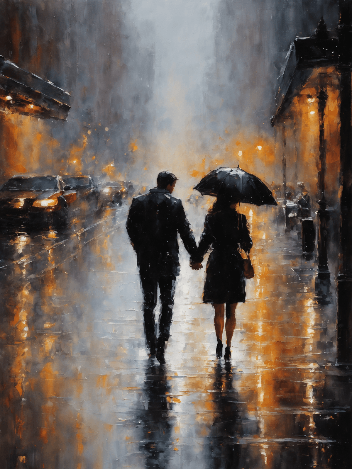 AI generated: Lovers in New York City, under the rain, a busy city street, romantic, warm lights, modern, inspirin...