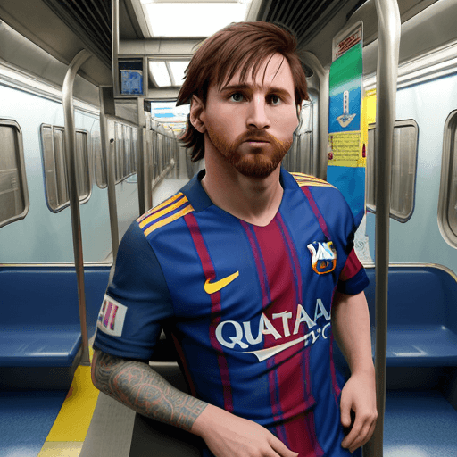 AI generated: Crea una imagen hiperrealista de un famoso futbolista inspirado en Lionel Messi, dentro de un vagón ...