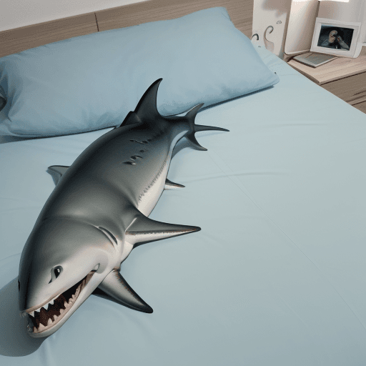 AI generated: crea l immagine di uno squalo in una camera da letto
