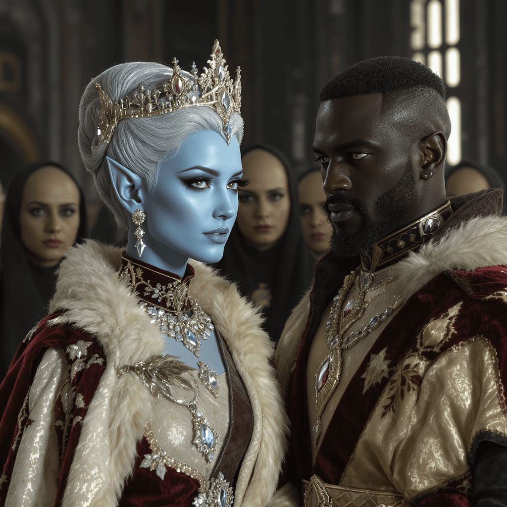 AI generated:  Image is a high-resolution close up hyper realistic digital artwork depicting royal elite couple wi...