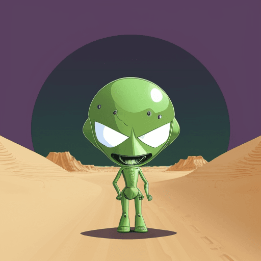 AI generated: clean vector image, logo, png. area 51 ufo crash site, desert, nevada. green alien. ayylmao. bitcoin...