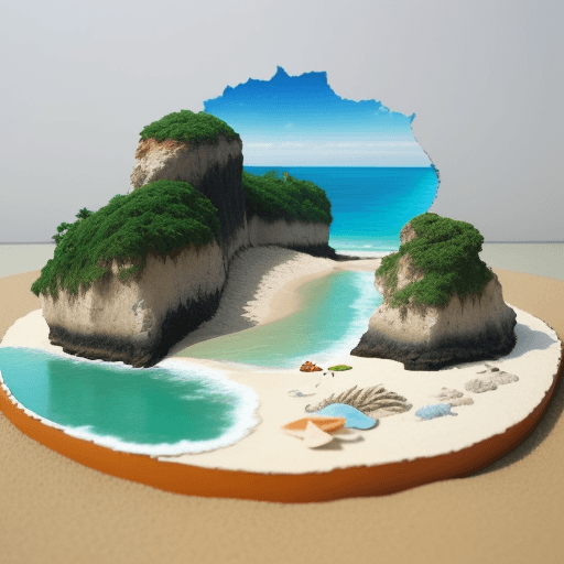 AI generated: Diorama of a natural beach created with pieces of cloth