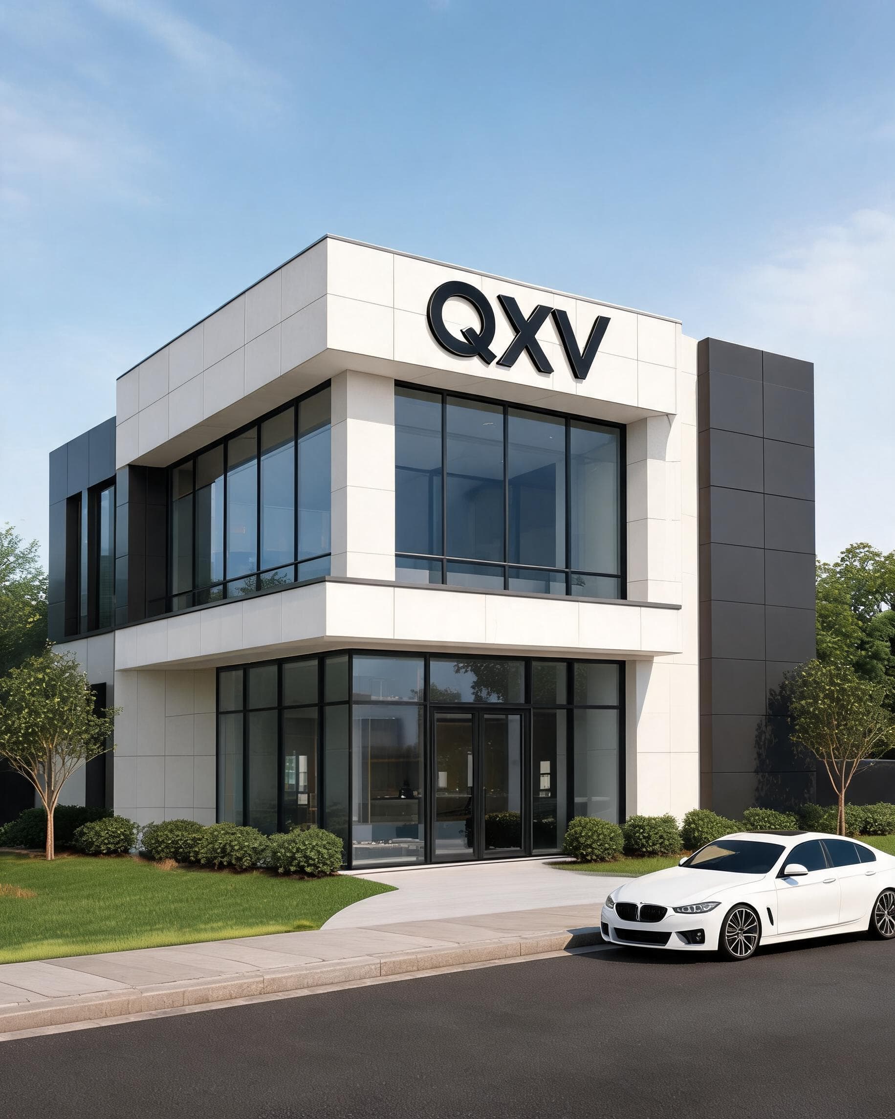 AI generated: Ultra-realistic architectural visualization of a contemporary office building with the letters 'QXV'...