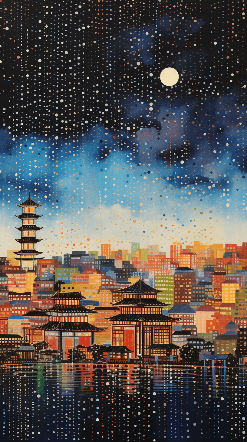 AI generated: Paper cut of a cityscape, with vibrant colors, delicate buildings, Barbara Takenaga, moonlight, neon...