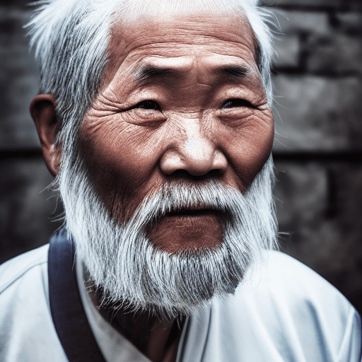 AI generated: High quality realistic Chinese old man, long white beard, deep blue eyes, photo, cinematic, 256k, hi...