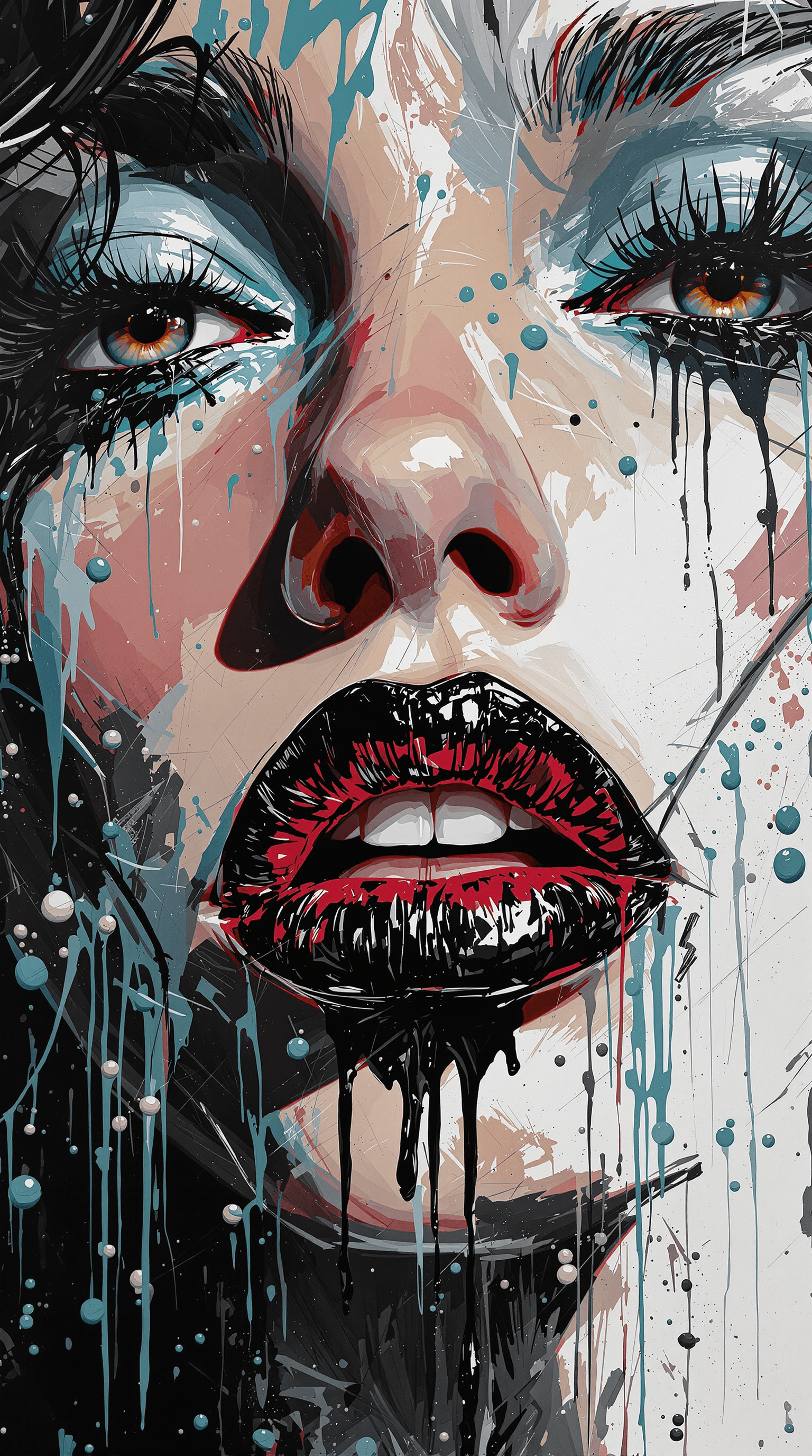 AI generated: Close up portrait, impasto technique, low angle, detailed eyes, detailed lips, gray teal and black a...