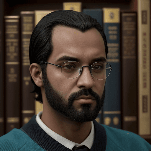 AI generated: um retrato realista,  advogado homem, fazendo sua leitura, cabelo preto curto, feição rústica, terno...