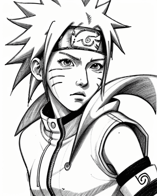 AI generated: Naruto Uzumaki, illustration line art, anime, manga, pencil sketch, pencil drawing, inking, black an...