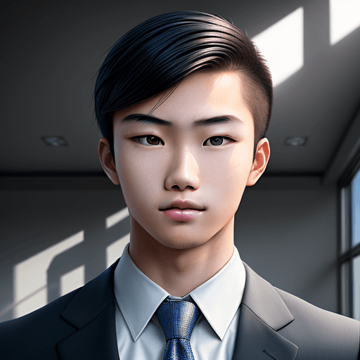 AI generated: Hyper realistic portrait of high school student, asian, very detailed, he wears a business oriented ...