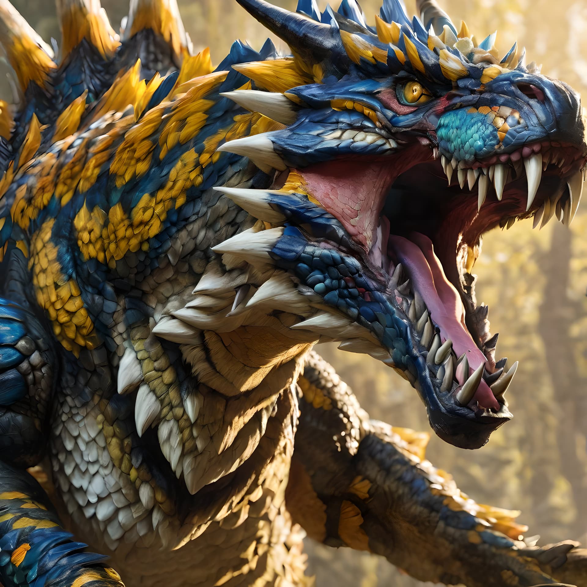 AI generated: Tigrex from monster hunter, detailed scales, detailed eyes, anatomically correct, UHD, highly detail...