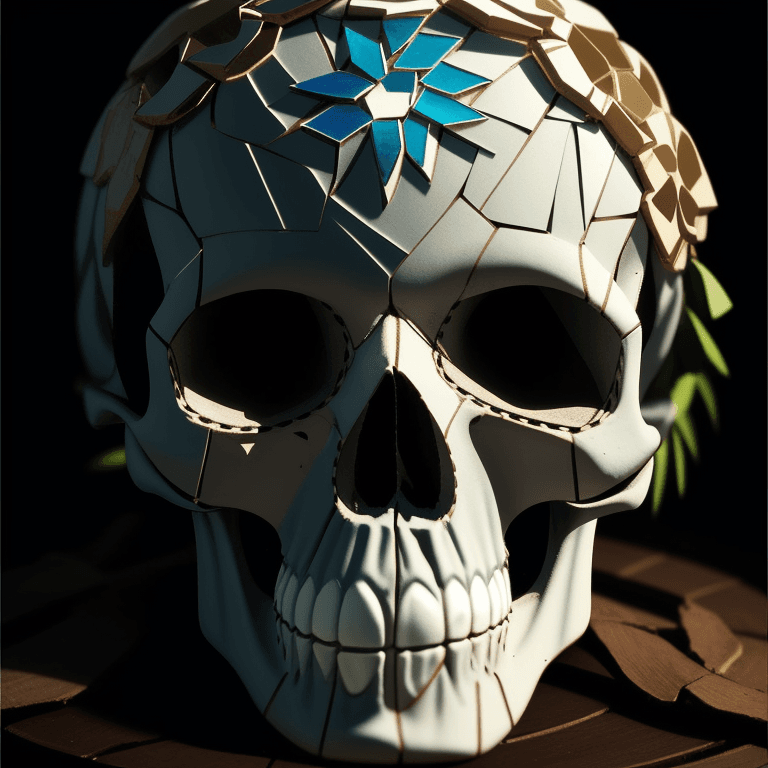 AI generated: Mosaic skull photographic cinematic