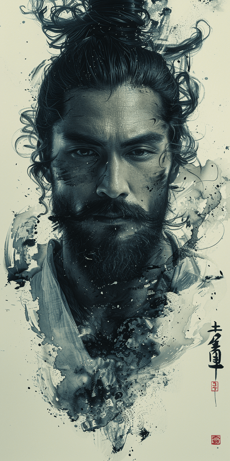 AI generated: graphic design and artwork art, light gray and black, realistic portrayal, oriental, detailed perfec...