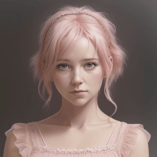 AI generated: A woman wearing pink hair in a pink lace dress, in the style of hyperrealism and photorealism, UHD i...