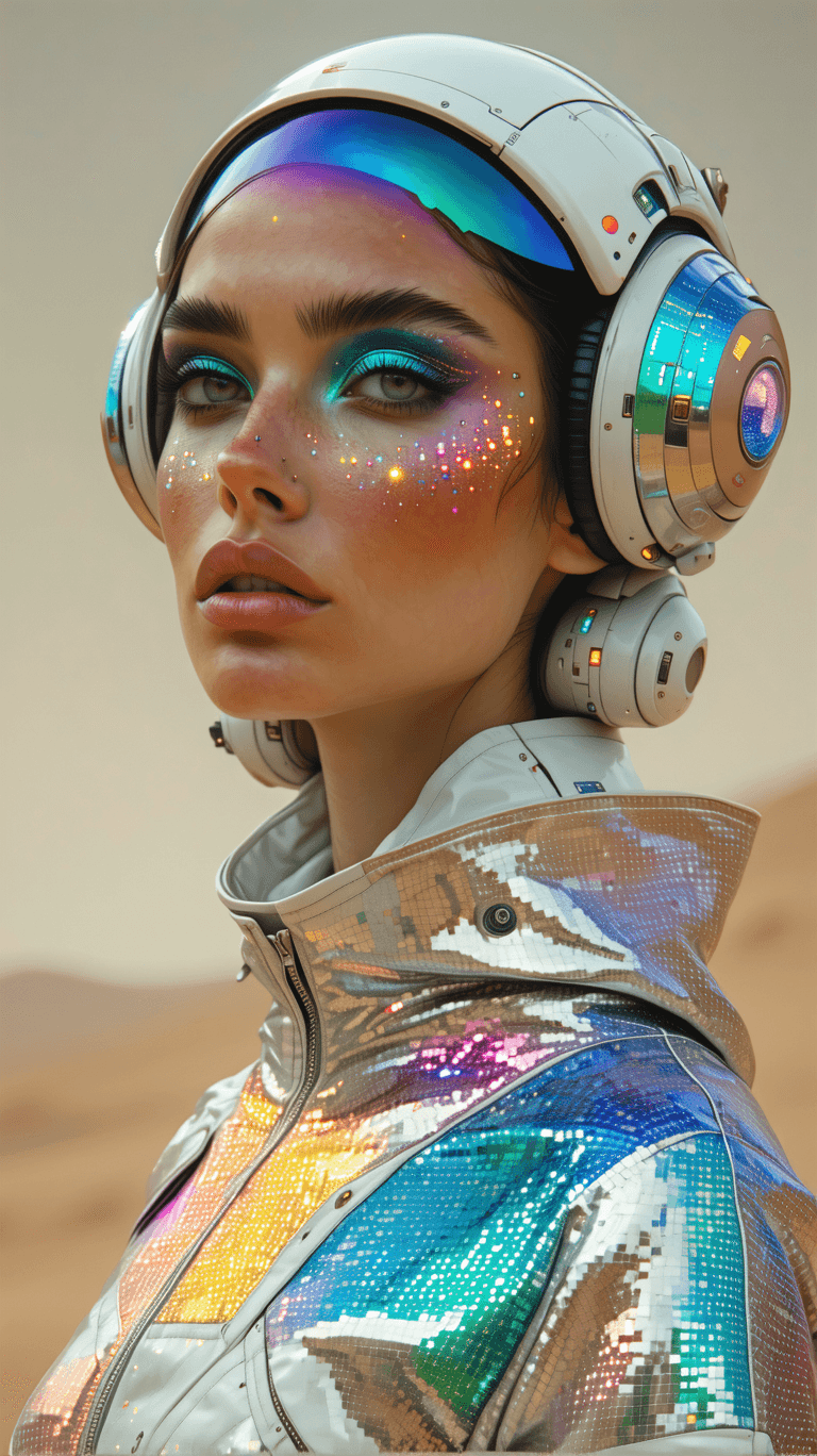 AI generated: Fashion on Mars like Persian style , futuristic , using iranian elements , persian patterns for fabr...