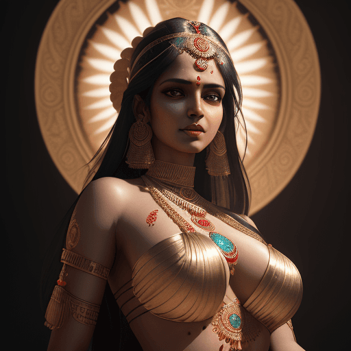 AI generated: Indian Goddess, traditional clothes, sari, sexy, shiny skin, side boobs,intricate artwork . octane r...