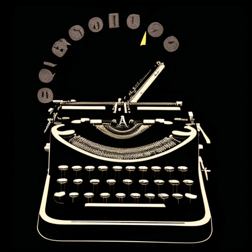 AI generated: a typewriter, a gun shooting a firing bullet, a man writing in a typewriter, black background, poor ...